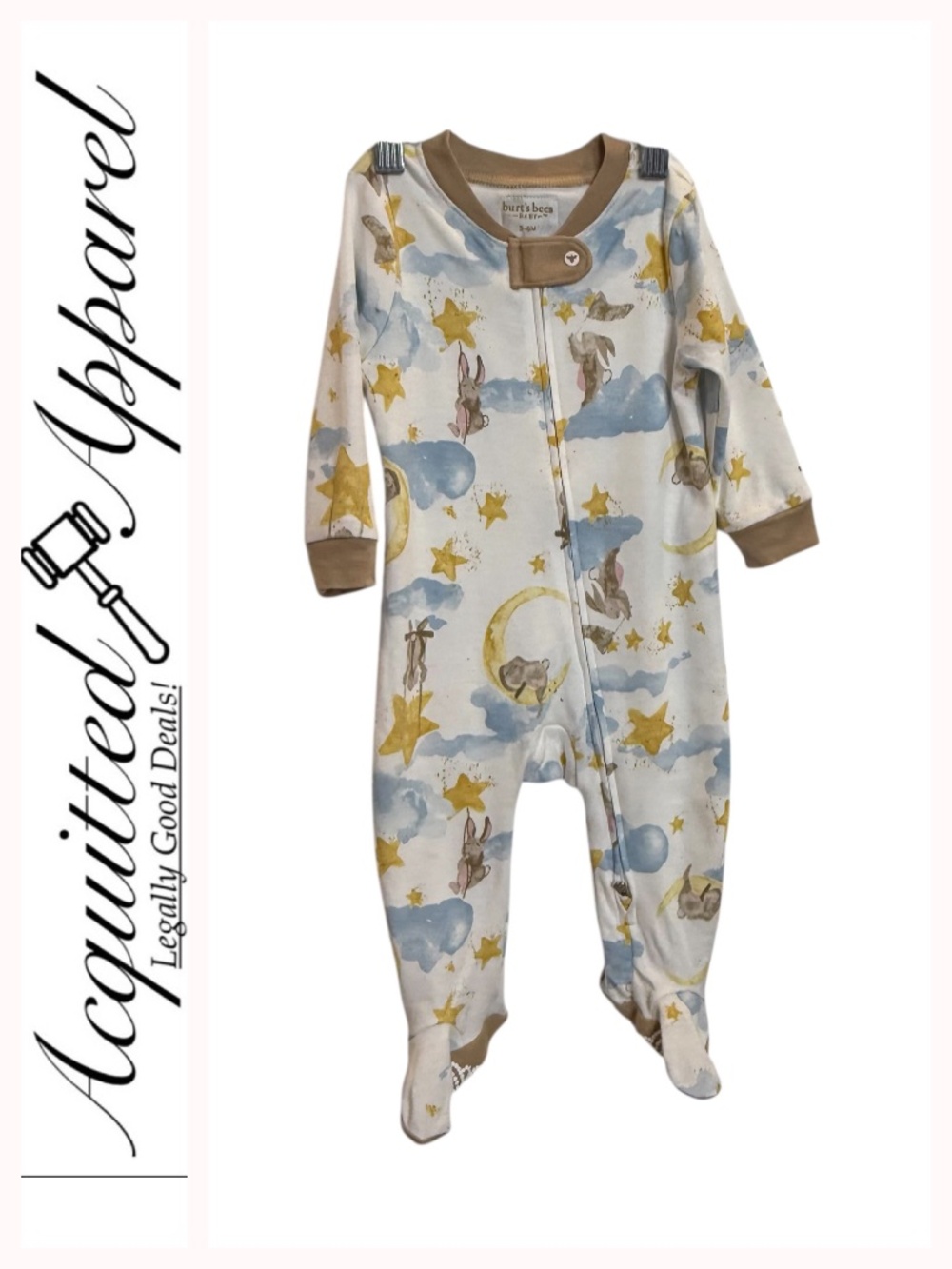 Burt's Bees Baby Moon & Stars Footed Zip Romper 3-6 Months